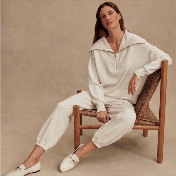 Varley Larson Ivory Marl Half-Zip Sweater - Picture 3 of 16